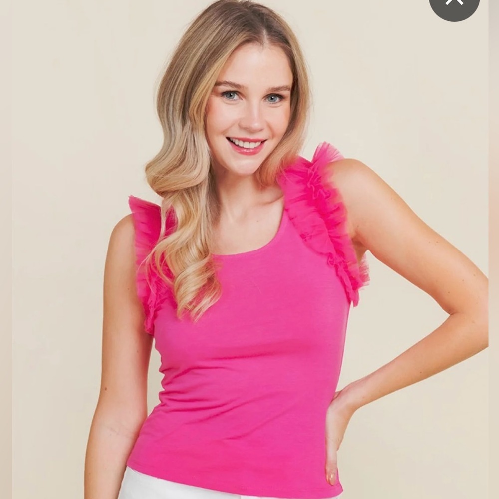 TCEC‎ The Jenny Top Tulle ruffle shoulders